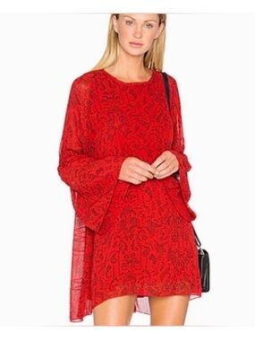IRO Appoline Mini Dress Size 36 Red Paisley Bell Sleeve Boho Designer